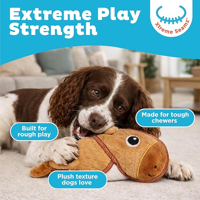 Outward Hound Xtreme Seamz Dog Toy, Reinforced Seams & Multiple Stitching, Durable Plush with Squeakers, Capybara, 12”