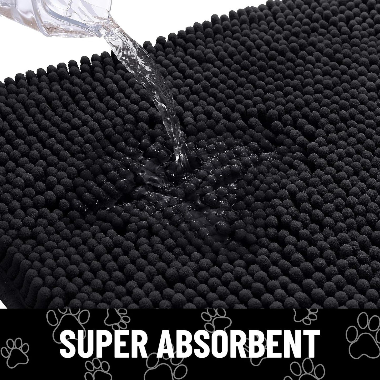 Smiry Dog Door Mat for Muddy Paws, Absorbent Dirt Trapper Non Slip Quick Dry Washable Chenille Mat for Mud Dogs, Entry Rug for Indoor and Outdoor (40x32 Inches, Black)