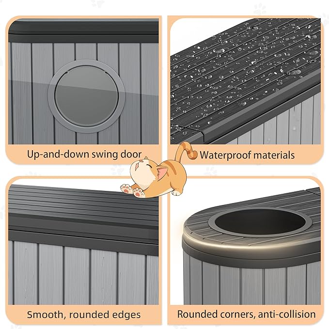 Hidden Litter Box Furniture for 2 Cats,Cat Litter Box Enclosure with Round Lift-up Door,Large Cat Cabinet,Indoor Cats House with Two Exits Grey