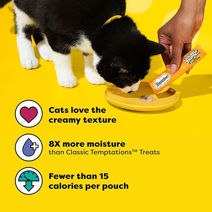 Temptations Creamy Puree Squeezable Lickable Cat Treats, Wet Cat Treats with Cheese, 0.42 oz. Tubes, 16 Count