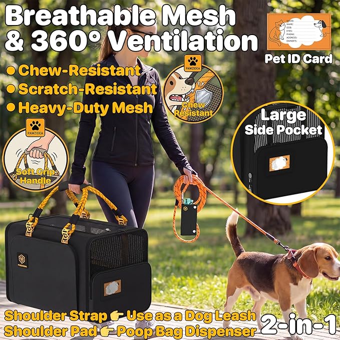 PAWZIDEA Expandable Large Pet Carrier with Wheels, 24x16x16 in Rolling Cat Carrier for 2–4 Cats up 55lb, Soft-Sided Collapsible Small Medium Dog Crate for Car Travel, Telescopic Handle, Storage Pocket