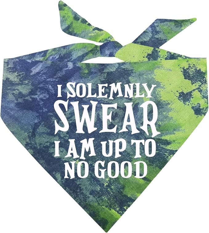 I Solemnly Swear I Am Up to No Good Dog Bandana (Green/Blue Scrunch, OS 1101)