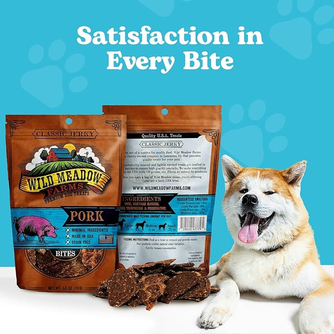 Classic Pork Bites, Soft Jerky Treats for Dogs, Grain-Free & All-Natural, Ideal for Training, Portioning, and High-Value Rewards for All Breeds & Ages - 3.5 Ounce Pouch