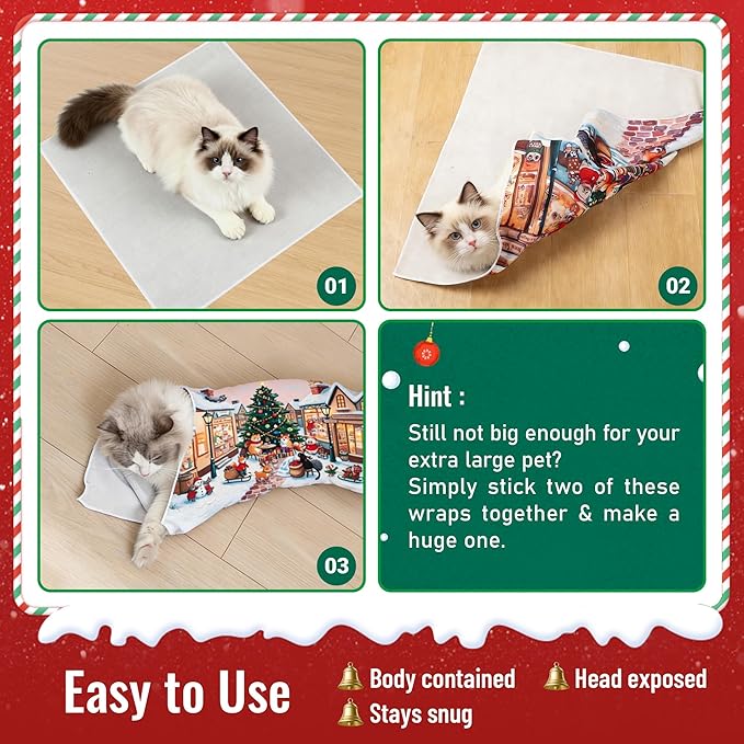 Purrfect Peace Cat Swaddle Wrap – Professional Calming Restraint Bag for Grooming, Nail Trimming & Medicine - Adjustable Cat Restraint for Grooming, Vet Visits (Gingerbread Tail, L)