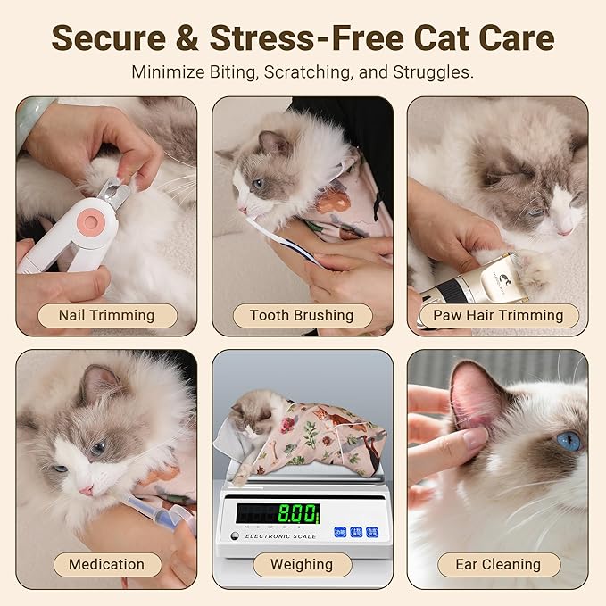 Purrfect Peace Cat Swaddle Wrap – 31.5" Professional Calming Restraint Bag for Grooming, Nail Trimming & Medicine - Adjustable Cat Restraint for Grooming, Nail Clipping & Vet Visits