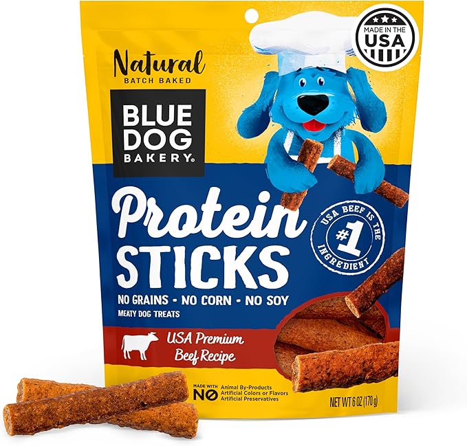Blue Dog Bakery Protein Jerky Meat Sticks, Made w/USA Beef #1 Ingredient, Healthy Dog Treats, All Natural, 6 oz (Pack of 1)