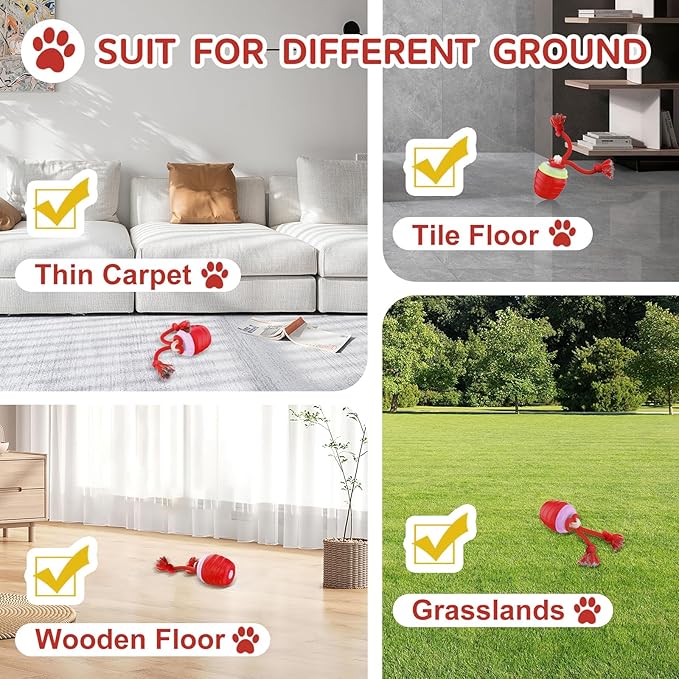 Interactive Dog Toy, [Newly Upgraded] Motion Activated Rolling Ball for Small Dogs, Automatic Moving Dogs Ball for Boredom, USB Rechargeable(Red)