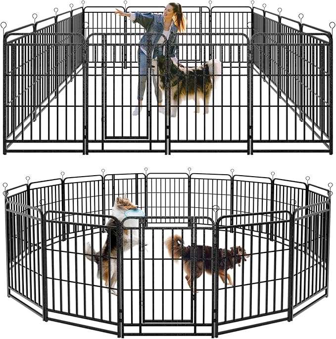 Kfvigoho Heavy Duty Dog Playpen: 16 Steel Panels 40" Height, Square Steel Pipe with Reinforced Crossbars, 36FT 103 Sq.ft Portable Fence for Yard RV Camping, Snowy Black