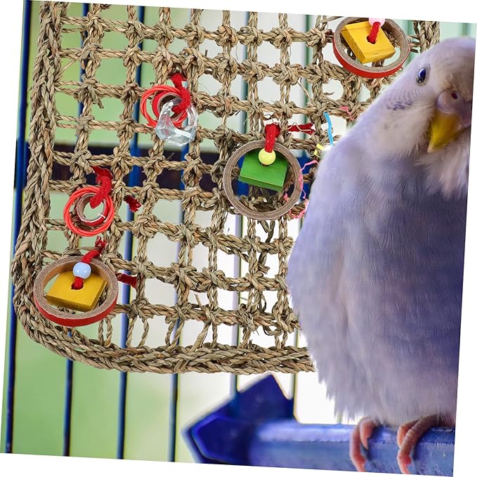 Mikikit 1Pc Handmade Parrot Hammock Natural Woven Climbing Net for Cockatiels Parakeets Birds Safe Edges Bird Accessories for Play Rest