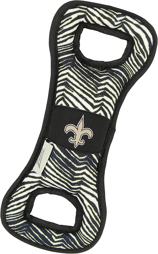 Zubaz NFL Team Logos and Colors Tug Dental Toy with Squeaker for Dogs & Cats, New Orleans Saints