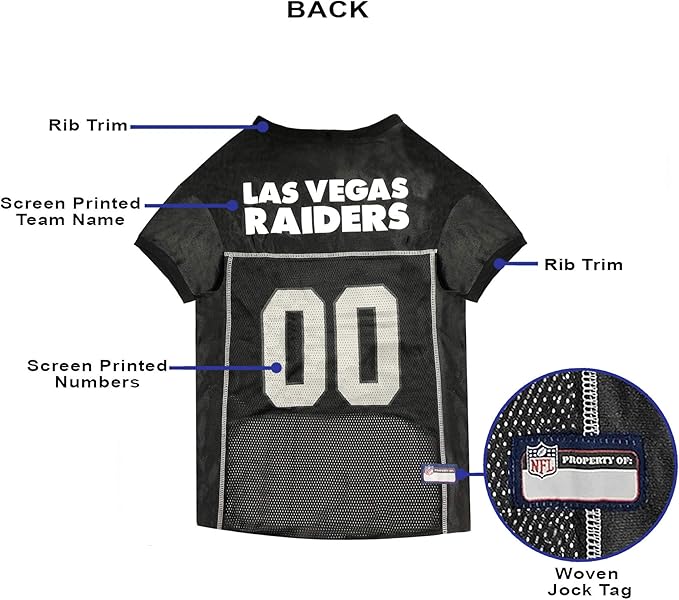 Pets First NFL Raiders Dog Jersey, Size XX-Large, Football Shirt Costume for Pet, Dog Sports T-Shirt, NFL Team Clothing for Cats, Licensed Pet Apparel Available in 7 Sizes and 32 Teams