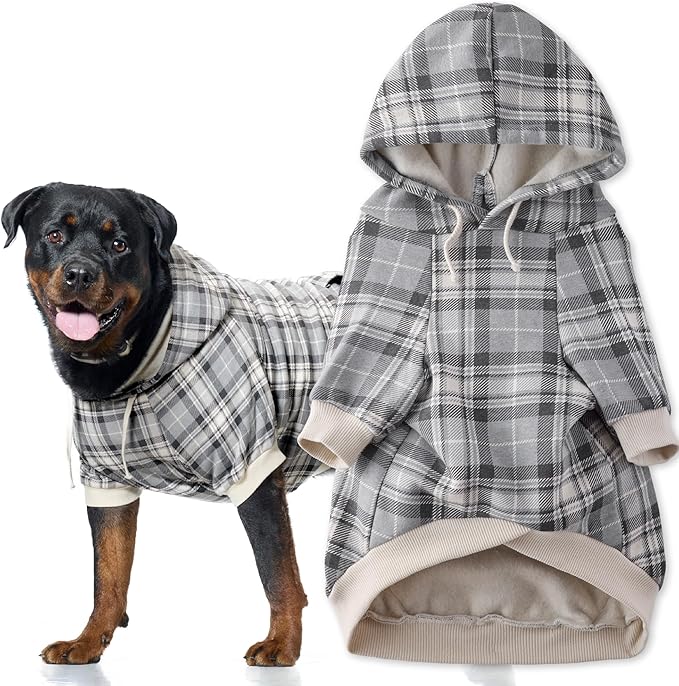 Pet Passion Rocky II - The Extra Comfy Hoodie, Organic Cotton and Recycled Poly Dog Hoodie Pet Coat Sweater for Small, Medium, Large Dogs, Gray Chesterfield Plaid, XXX-Small (up to 5lbs)