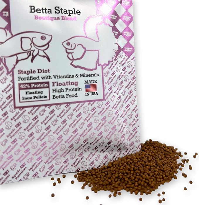 Aquatic Provisions Betta Staple Fish Food, 0.35 oz (10g) Floating 1mm High Protein Pellets for Betta Fish