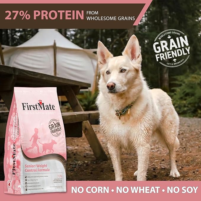 FirstMate Grain Friendly Dog Food Senior/Weight Control Formula – Wild Caught Fish, Low Fat Single Protein Dry Dog Food for Senior Dogs & Weight Management, Pea Free & Potato Free – 25 lb Bag