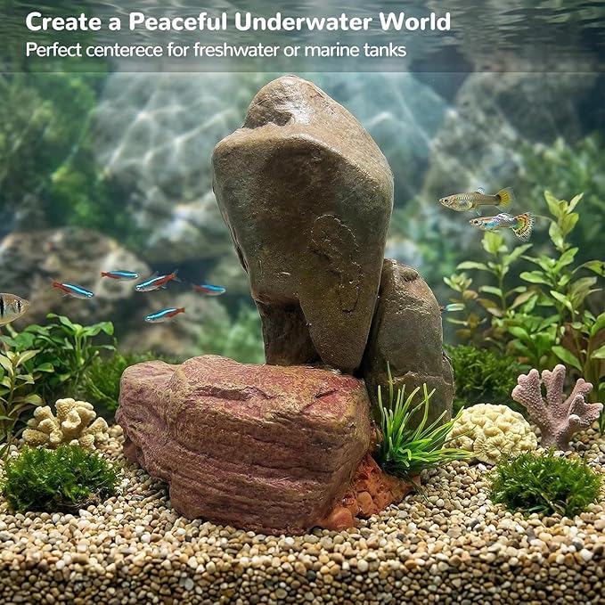 Mipukbay Medium Aquarium Decor Rock, Resin Fish Tank Artificial Stone Ornament for Freshwater/Saltwater, Safe Landscape Hideout for Betta Fish, Goldfish and Aquatic Pets