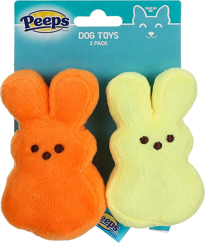 Peeps for Pets Yellow & Orange Plush Dress-Up Bunny Squeaky Dog Toys, 4inch | Small Toy Set from Marshmallow Candies Brand Stuffed Animal Toys (FF20250), and Orange, 4 Inch - 2 Count