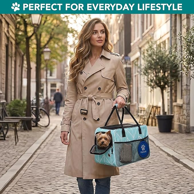 PetAmi Dog Purse Carrier for Small Dogs, Airline Approved Soft Sided Pet Carrier with Pockets, Ventilated Dog Carrying Bag for Puppy Cat, Dog Travel Supplies Bag, Sherpa Bed, Max 12 lbs, Chevron Teal