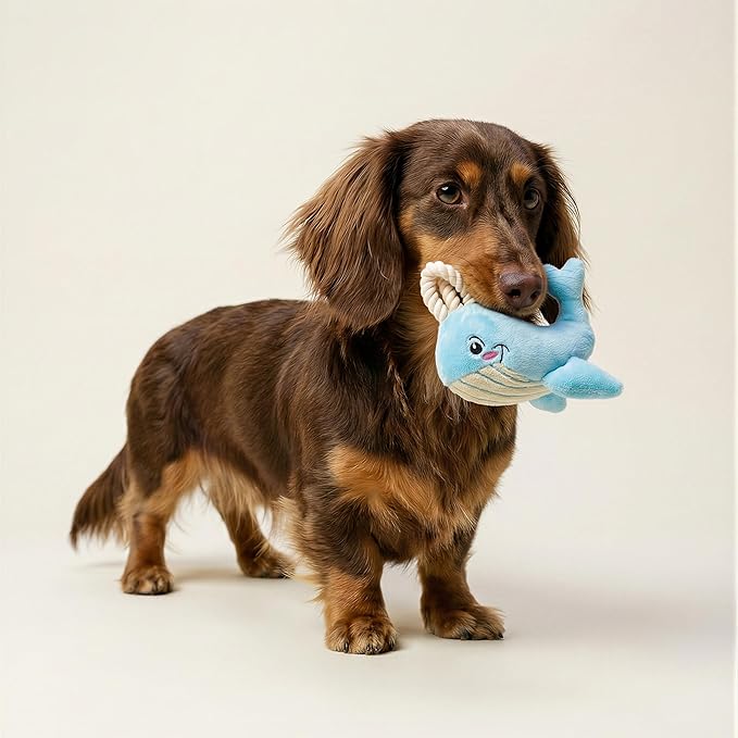 Dog Toys | Plush Whale Stuffed Animal for Dogs | Eco Friendly Small Dog Toy