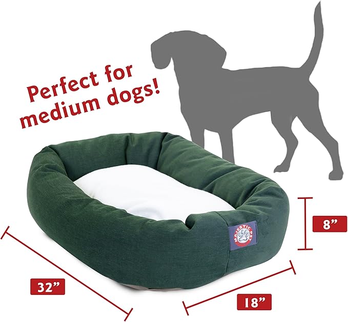 Majestic Pet 32 Inch Poly-Cotton Sherpa Calming Dog Bed Washable 32x18x8 (inch) – Cozy Soft Round Donut Dog Bed with Spine for Head Support - Pet Bed Medium - Green