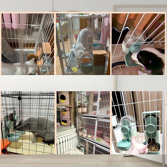 Lemtrflo Hanging Automatic Food and Water Dispenser, Gravity Rabbit Feeder Set, Cage Cat and Bunny Food Bowl (Cage Grid Spacing Over 1.2'')