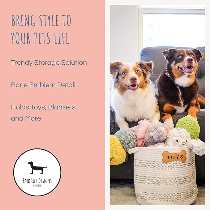 Park Life Designs Cotton Dog and Cat Toy Storage Bin, White-Gray Zigzag, 12-Inch | Collapsible Fabric Organizer | Stylish Florence Design | Lightweight, Durable Canvas