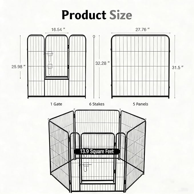 Simple Deluxe Dog Playpen Outdoor Indoor, 32 Inch 6 Panels Dog Fence for Small Dogs Puppy, Perfect Dog Pen for Camping, Yard, RV, Garden Fence, Black