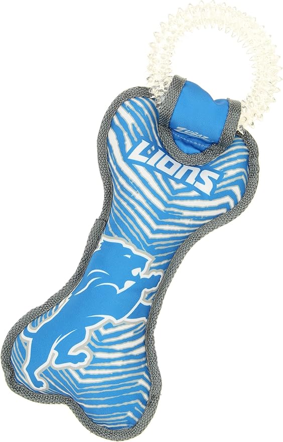 Zubaz NFL Team Logos and Colors Ring Tug Toy with Squeaker for Dogs, Detroit Lions
