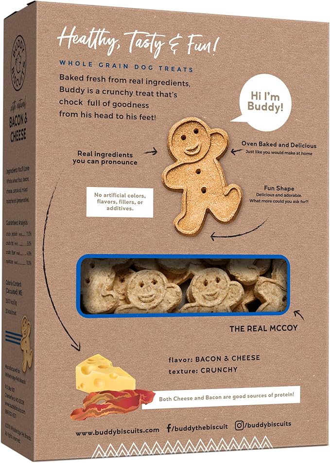 Buddy Biscuits Crunchy Dog Treats, Bacon & Cheese, 16 oz. Box