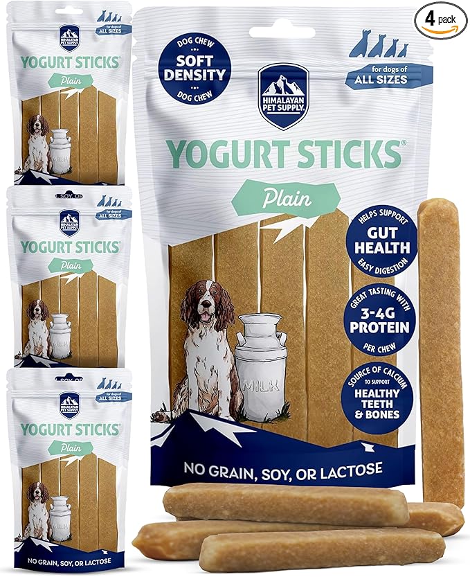 Himalayan Dog Chew Yogurt Sticks, Yogurt, Dog Treats with Prebiotics, Probiotics & Protein, Digestive Support, Lactose & Gluten Free, Natural Dog Treat for All Breeds, Made in America, 4pk