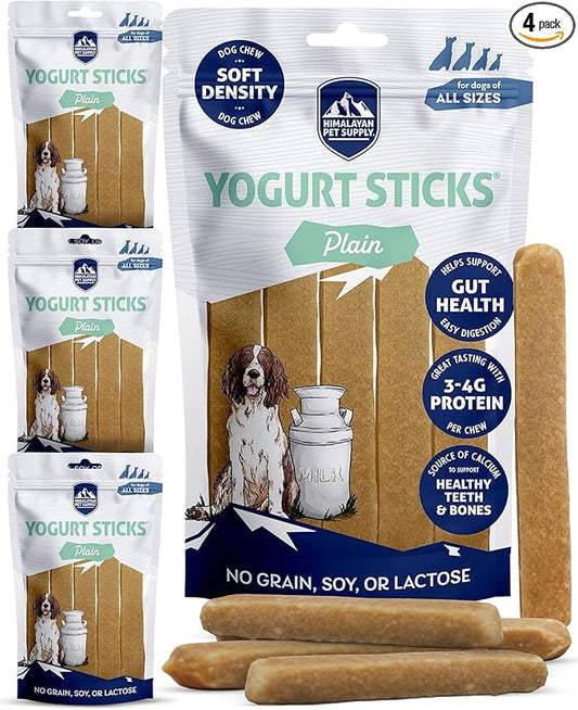 Himalayan Dog Chew Yogurt Sticks, Yogurt, Dog Treats with Prebiotics, Probiotics & Protein, Digestive Support, Lactose & Gluten Free, Natural Dog Treat for All Breeds, Made in America, 4pk