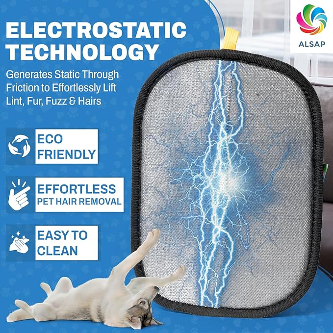 Pet Hair Removal Gloves for Dogs & Cats | Electrostatic Reusable Fur Remover Mitt for Furniture, Carpet & Clothes, Couch Car| Pet Fur Cleaning Tool with Carpet Scraper (Black - 1 Pc)