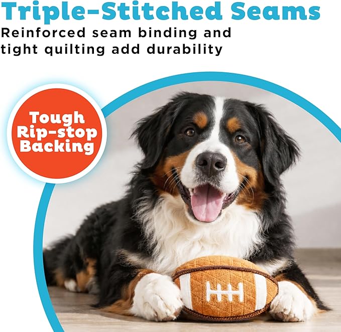 Outward Hound Xtreme Seamz Dog Toy, Reinforced Seams & Multiple Stitching, Durable Plush with Squeakers, Football, 7.1”