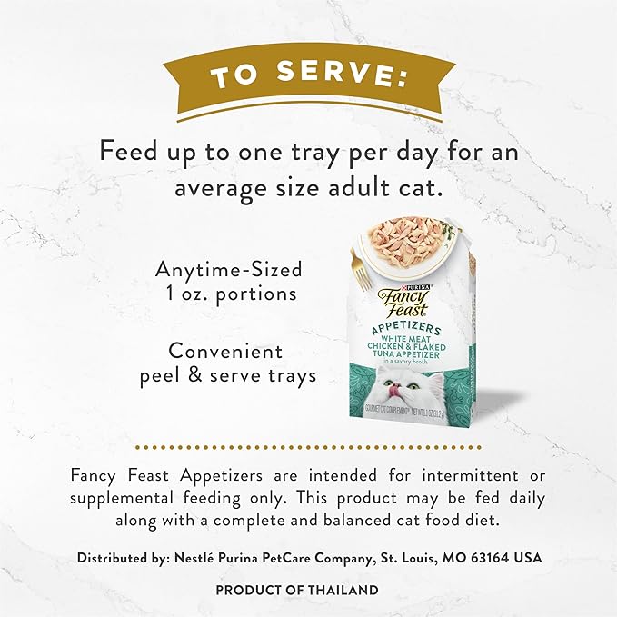 Purina Fancy Feast Appetizers Lickable Grain Free Wet Cat Food Topper White Meat Chicken and Flaked Tuna Appetizer - (Pack of 10) 1.1 oz. Trays