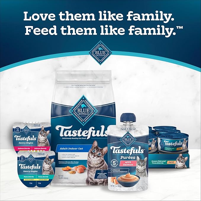Blue Buffalo Tastefuls Purées with Chicken, Natural Cat Food Complement, Resealable Twist Cap Pouches, 3-oz (12 Count)