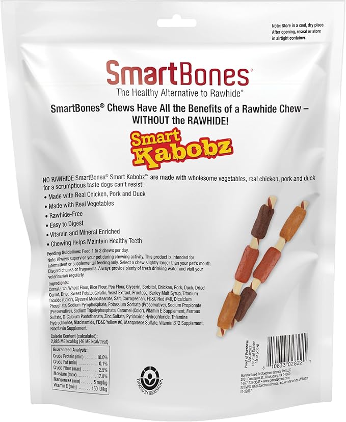 SmartBones Smart Kabobz With Real Chicken, Pork and Duck, Rawhide-Free Chews for Dogs, 18 Count