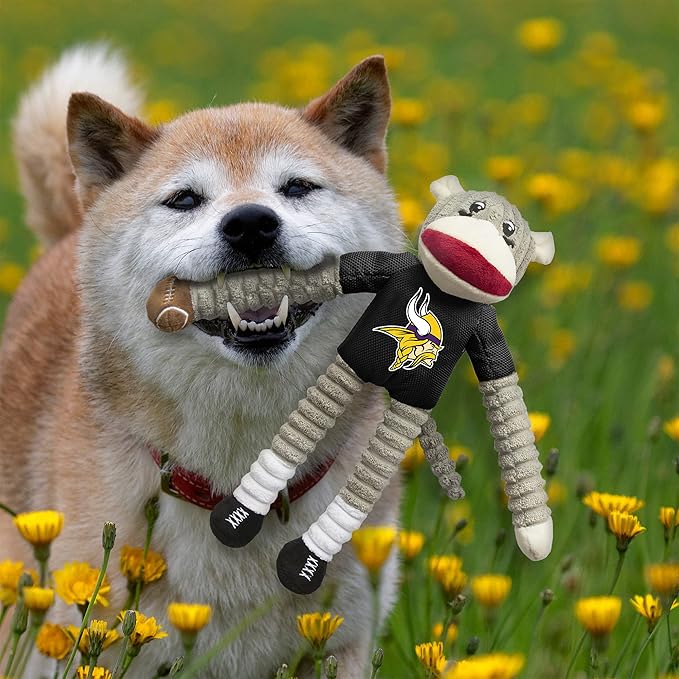 Littlearth NFL Unisex NFL Sock Monkey and Flying Disc Pet Toy Combo Set
