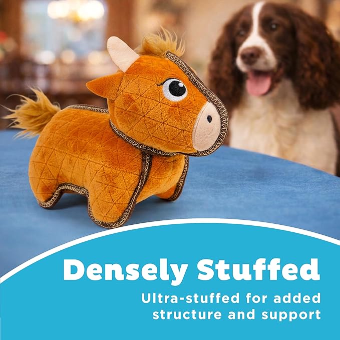 Outward Hound Xtreme Seamz Dog Toy, Reinforced Seams & Multiple Stitching, Durable Plush with Squeakers, Highland Cow, 9.8”
