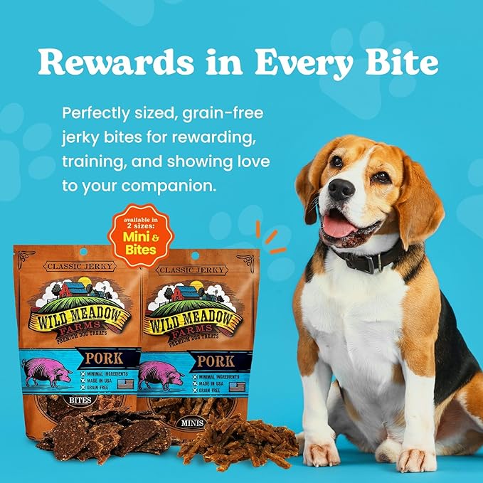 Classic Pork Bites, Soft Jerky Treats for Dogs, Grain-Free & All-Natural, Ideal for Training, Portioning, and High-Value Rewards for All Breeds & Ages - 3.5 Ounce Pouch