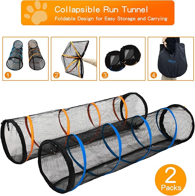 Cat Play Tunnel-for Indoor and Outdoor, Cat Play House, Cat Enclosures Easy to Connect with Two Zipper Doors,Product Size 67'' x 18'',2pcs /Set,Orange and Blue 2 Packs
