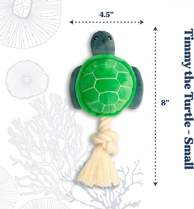 Dog Toys | Plush Turtle Stuffed Animal with Rope for Dogs | Eco Friendly Small Dog Toy