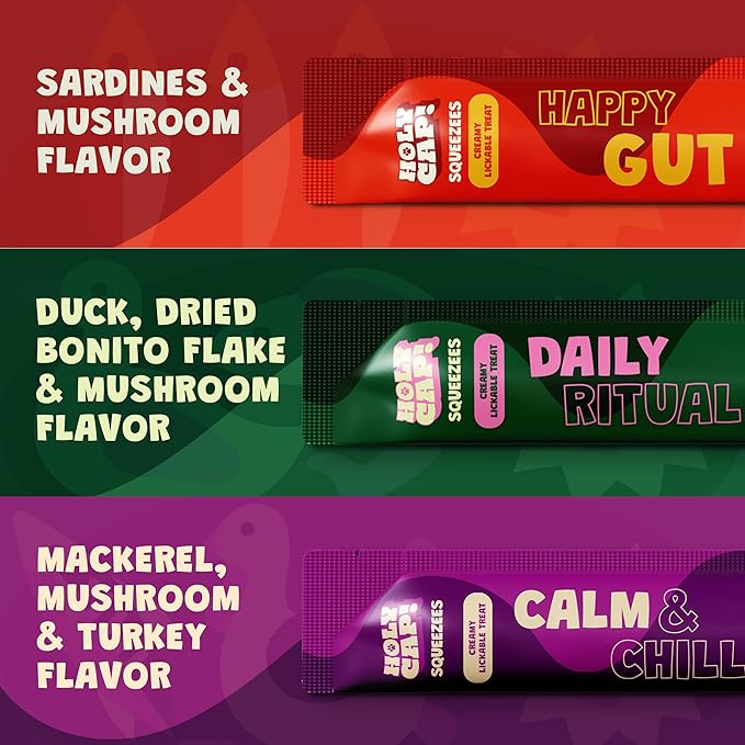 Variety Pack Grain-Free Lickable Cat Treats, 15 Squeezable Purée Tubes (0.5 oz Each), Daily Ritual, Happy Gut & Calm & Chill Flavors, Creamy Cat Purée with Clean Ingredients