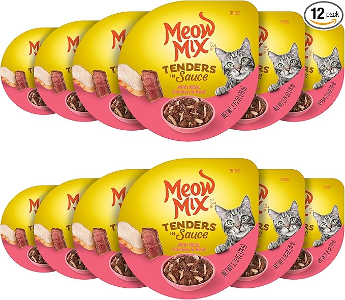 Meow Mix Tenders in Sauce Wet Cat Food, Chicken & Beef, 2.75 Ounce Cup (Pack of 12)