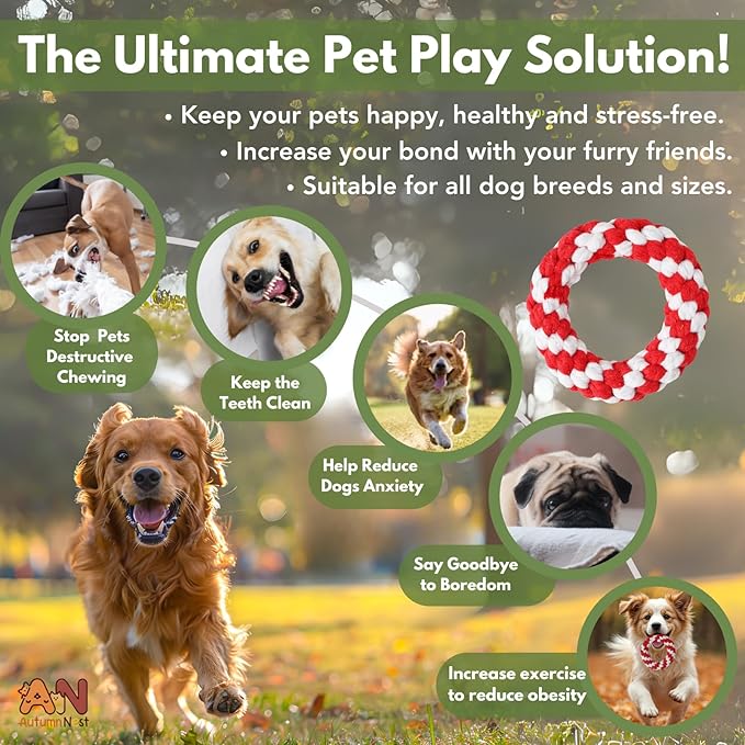 Woven Round Donut Pet Rope Toys, 4.8-inch Red Durable Cotton Pet Chew Toys for Dogs & Cats, Heavy Duty, Safe & Non-Toxic, Chew Toys for Pets, Teething Relief & Interactive Play