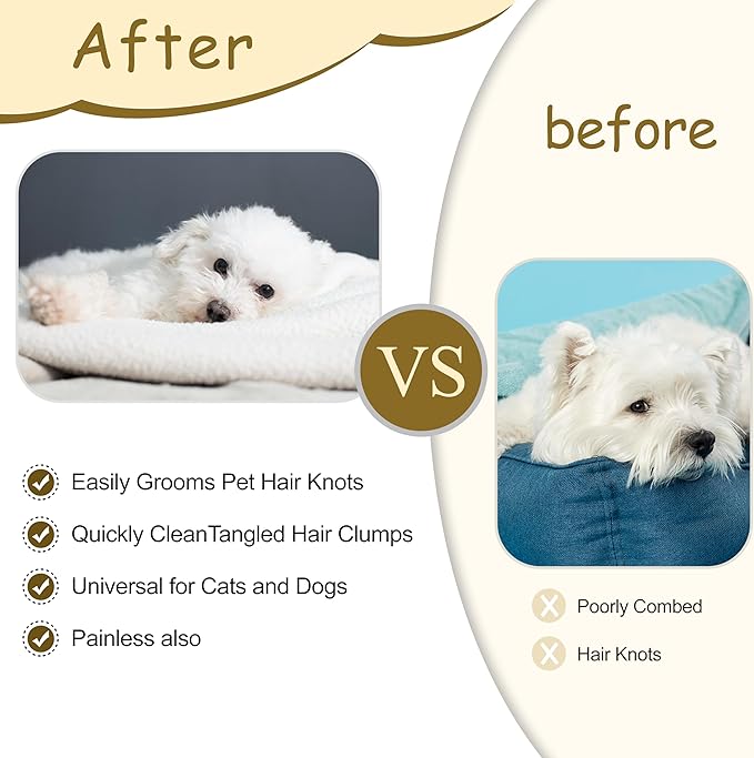 Double Row Undercoat Rake for Dogs & Cats - Wooden Handle Metal Dog Comb, Pet Grooming Dog Rake for Deshedding & Detangling