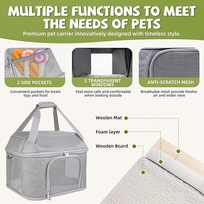 Premium Cat Carrier for Pets Up to 20 Lbs, Cat Travel Bag Soft-Sided Backpack Pet Carriers with Padded Shoulder Strap, Dog Carrier for Small Dogs Puppy Carry Airline Approved, Gray