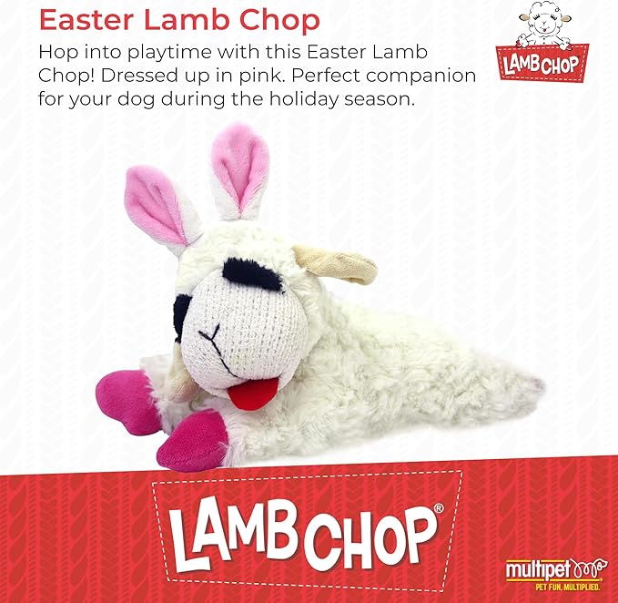 Multipet Lamb Chop Easter Dog Toy | Plush Dog Toy | Squeaker Dogs Toys |10" | White | Officially Licensed