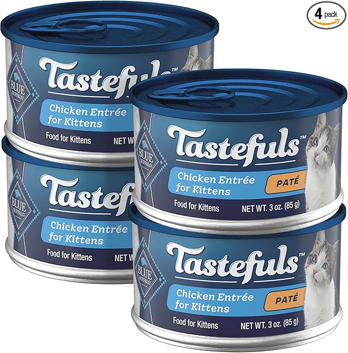 Blue Buffalo Tastefuls Wet Food for Kittens, Made with Natural Ingredients, Chicken Paté Entrée, 3oz Cans, 4Pack Trial Size