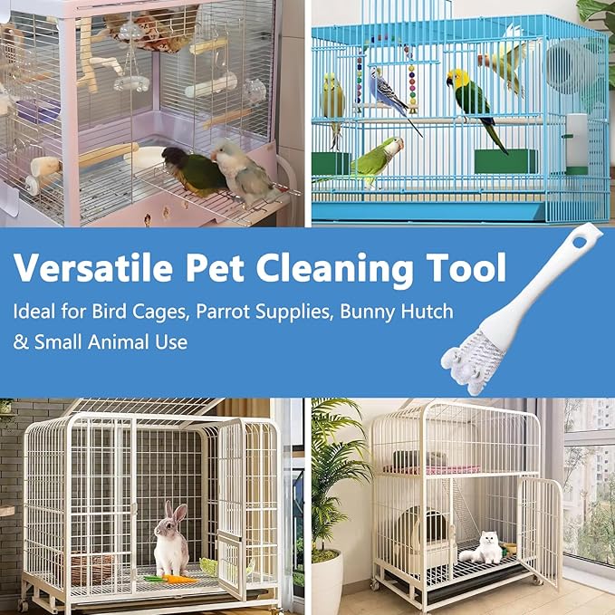 4Pcs Bird Cage Cleaner Tools Long Handle Brush Supplies for Cleaning Poop Off Birdcage Dropping Remover Accessories for Parrot Cages Bunny Habitats and Pet Cage Maintenance