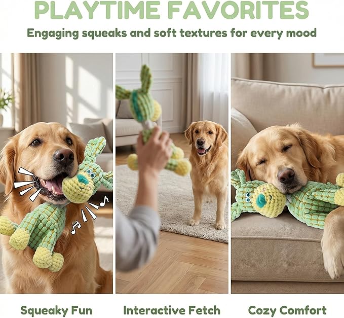 SUJEB Squeaky Chew Plush Dog Toys for Aggressive Chewers,Indestructible Soft Interactive Puppy Teething Toy for Small Medium Large Cats Pet 6.1In