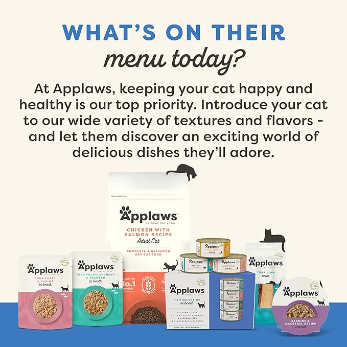 Applaws Senior Natural Wet Cat Food in Mousse, Limited and Natural Ingredients, High Protein with No Artificial Additives, Tuna Fillet, Salmon & Pumpkin (12 x 2.47oz Pouches)